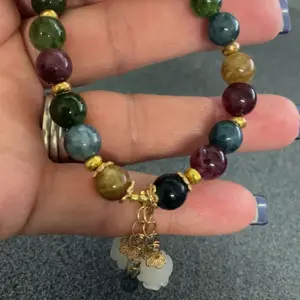 Bohemian Style Tourmaline & Orchid Charm Bracelet - Luxury Natural Stone Charms Women Handmade Beaded Bracelet Valentine's Day Jewelry Gift Vintage Women Bead Bracelet Jewelry