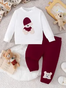 Boys' Fashion Casual Cute Bear Sweatshirt Pants Set Clothes Kids, Halloween Pattern, Moderate Fabric, Fall Season, Fitted Style