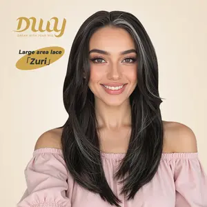 [CLEARANCE SALE] Zuri -DWY 13×6 Lace Front Free Part Middle-Length Curly Black Highlighted Glueless Synthetic Wig for Women 22 Inches