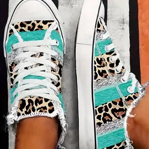 Trendy Look] Women's Leopard Print Sneakers - Lightweight, Low Tops, Rubber Sole, Casual Wear Girl Walking Shoes