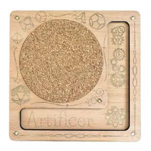 Artificer Dice Coaster with Engraved Design and Cork Surface for D&D Gaming