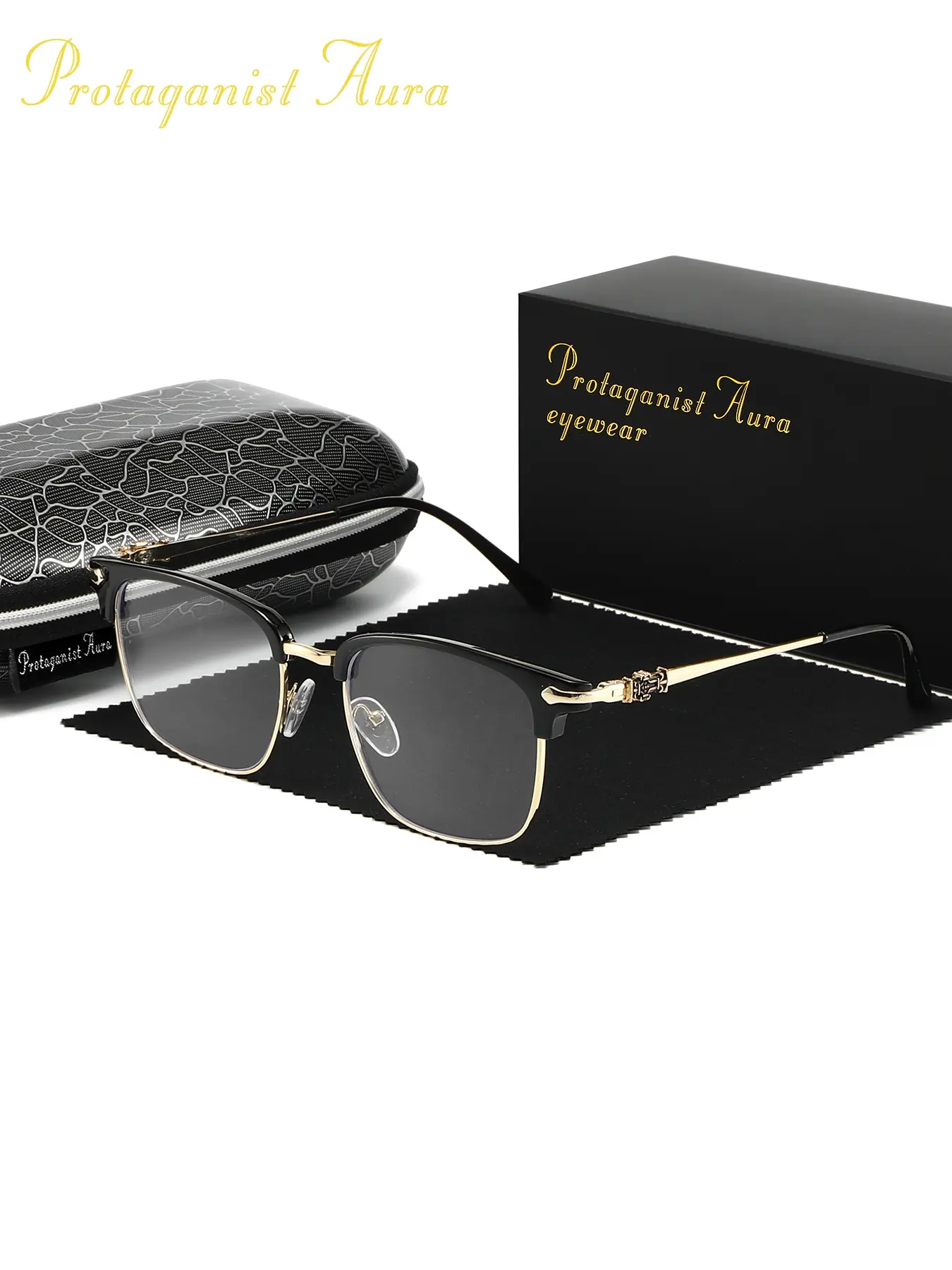 Protagonist Aura 1PCS Full Frame Metal Frame Half Frame PC Material Mirror Frame Fashionable Men's Anti Blue Light Glasses HD Lens Clear Texture Comfortable to Wear Comfortable Christmas Gift Unisex Glasses Square Frame Eyeglasses