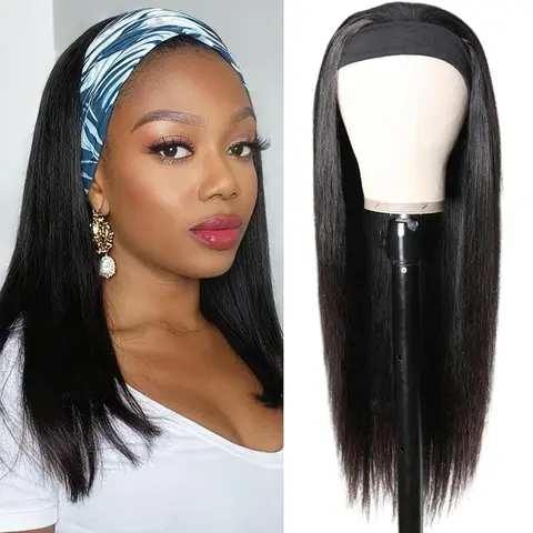 Women's Headband Wig ,Layered Half Wigs Synthetic Hair,Medium Length Straight Hair ,Bob Wig Glueless Beginner Friendly Natural Looking Heat resistant fiber Synthetic Hair for Daily Wear For  Black Women
