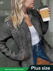 Plus Size Plaid Button Front Cardigan Coat, Casual Long Sleeve Lapel Neckline, Fall & Winter Fashion Outerwear for Women