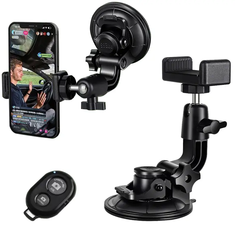 3 in 1 Vacuum Suction Cup Car Phone Holder, Multifunctional Phone Mount for Smartphone,Camera Holder,Phone Stand With Remote for Photo Video Recording