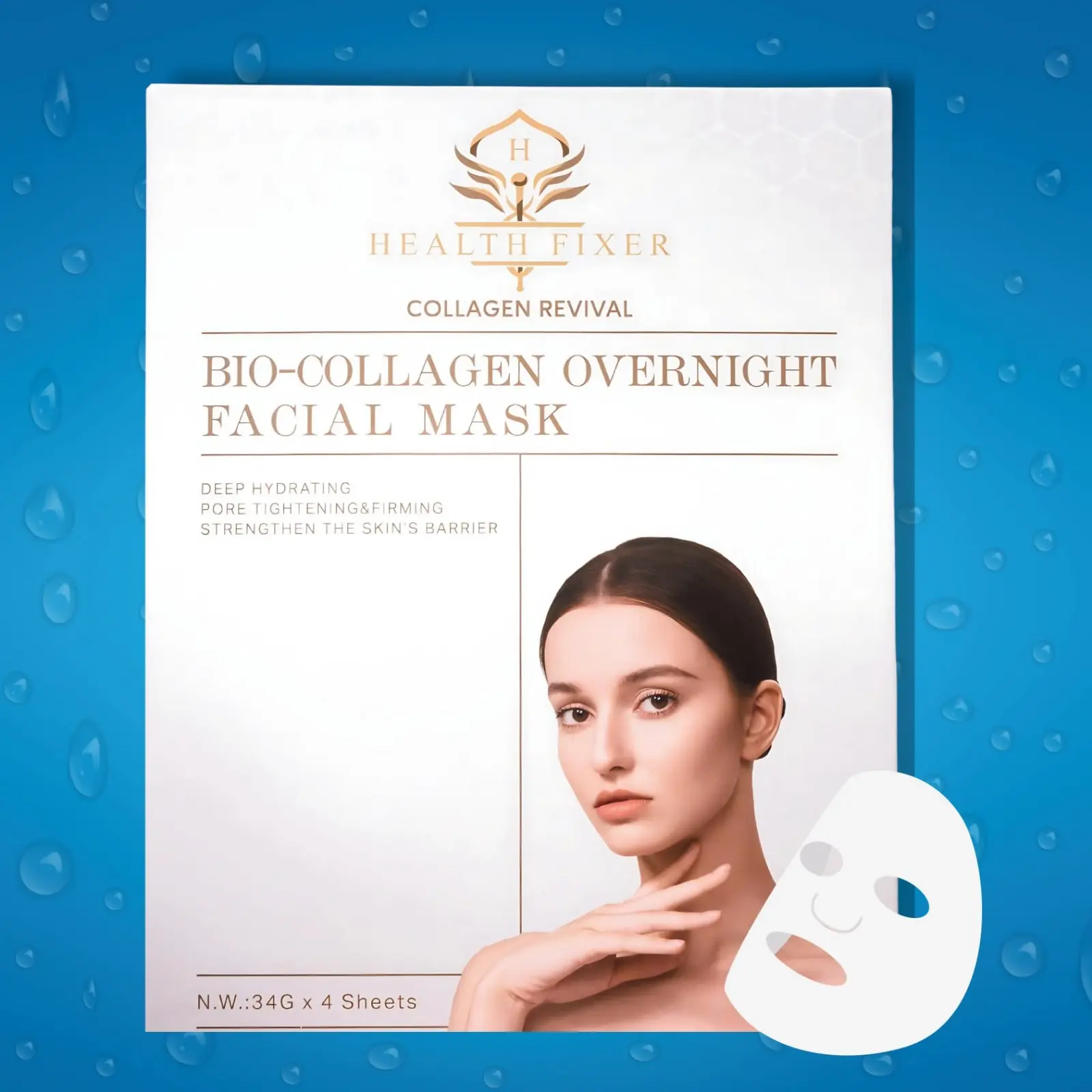 Bio-Collagen Korean  Facial Mask - Deep Hydrating, Moisturizing, Tightening, Firming Overnight Face Skin Treatment Mask – Lifting Collagen Deep Face Mask For All Skin Types - 4 Sheets Skincare Moisturizer