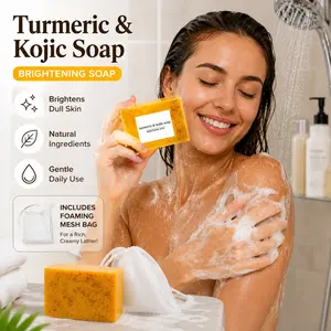 Lemon Turmeric Kojic Acid Soap Bar Deep Cleansing Face & Body Wash Natural Skincare Bar Nourishes Dry Skin Deeply Moisturizes Pack for Radiant Glow