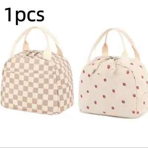 Durable Corduroy Insulated Lunch Bag with Handle, Portable Reusable Lunch Box for Work School Outdoor Camping Travel, Corduroy Lunch Tote