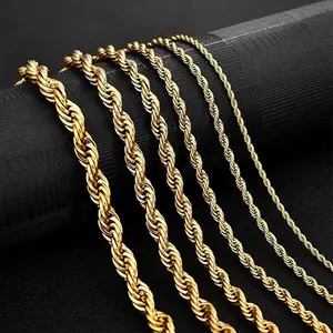 Width 2/3/4/5/6MM Twisted Rope Chain Necklace Stainless Steel Never Fade Waterproof Choker Men Women Jewelry Chains Gift