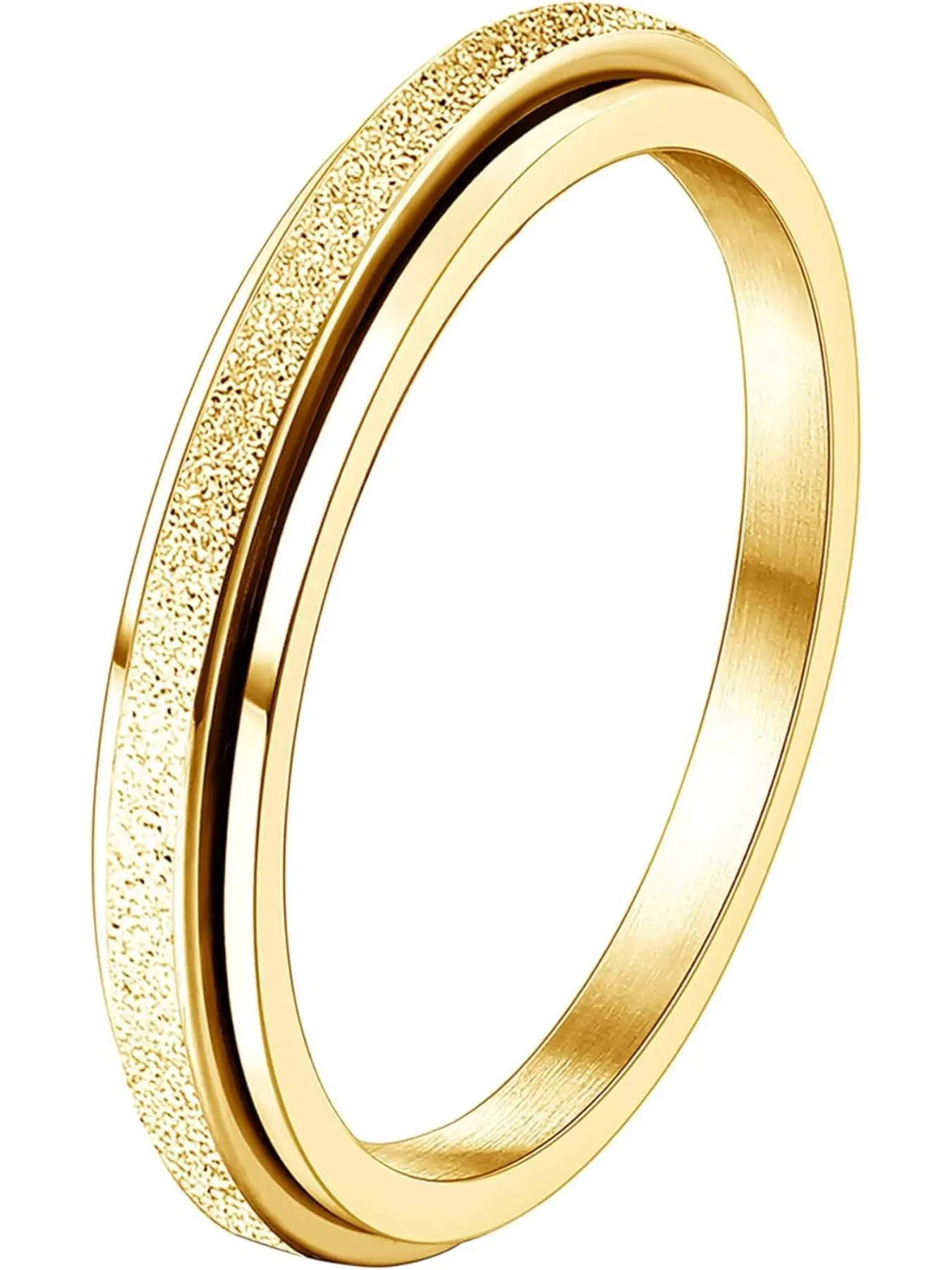 Rings for Women Men - 2/4 Spinner Stainless Steel Ring for Anxiety Stress Relief Anti Anxiety Jewelry Glitter Sandblast Spinning Figit Anxiety Jewelry Fashion Promise Ring for Wedding Promise Anxiety Fidget Ring