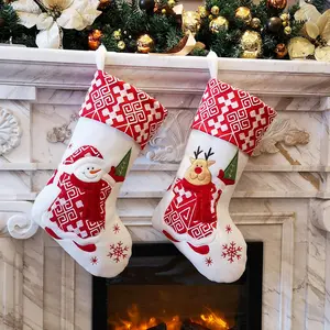 WEWILL Classic Christmas Stockings Set of 2 Elk, Snowman Xmas Character 17 Inch Christmas Decorations Gift for Family Kids (Style 4) WEWILL