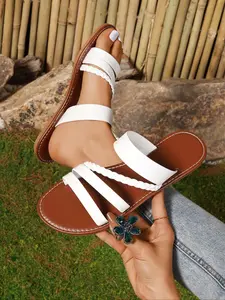 Women's Fashionable Plain Color Slides, Elegant Fashionable Sandals, Casual Comfortable Flat Sandals for Summer, Lightweight Breathable Slides for Daily Wear, Pu Leather Slides, Walking Shoes