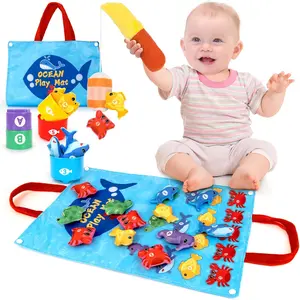 Christmas Gift  Montessori Learning Toys for Toddlers 1-3 – Soft Fishing Game & Stacking Cups Set for Baby Development – Color Recognition & Fine Motor Skills Toys for Boys & Girls