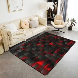 Red and Black Area Rug Kids Light Geometric Decorative Carpet Set for Boys Teens Decor Living Room Rugs Modern Style Indoor Floor Mat Room Decor