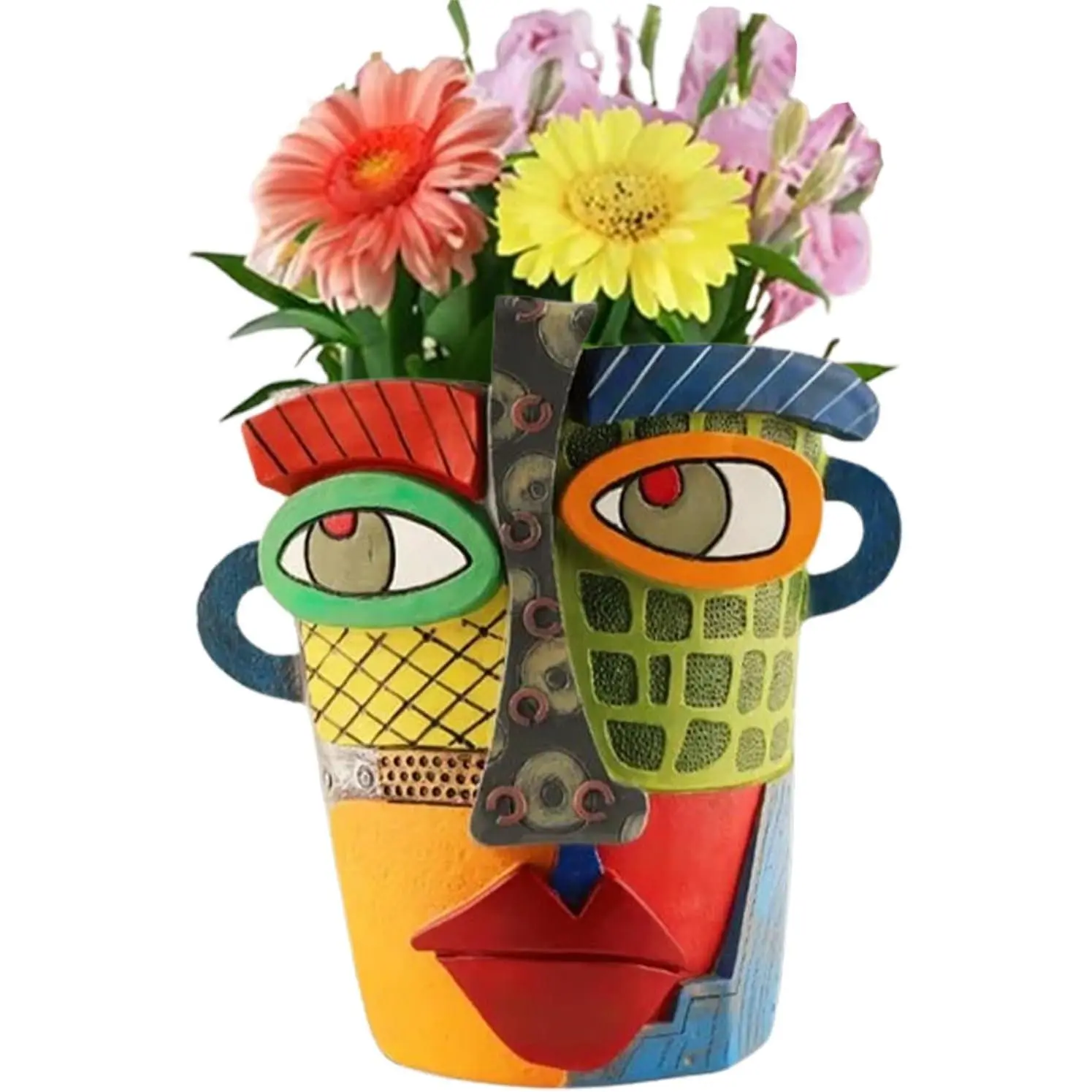 Picasso Brutalist Abstract Beauty Flower Pot Ornaments Head Planter Pots Container Face Planters Pots Head Colorful Face Art Resin Flower Pot (Modern Big)