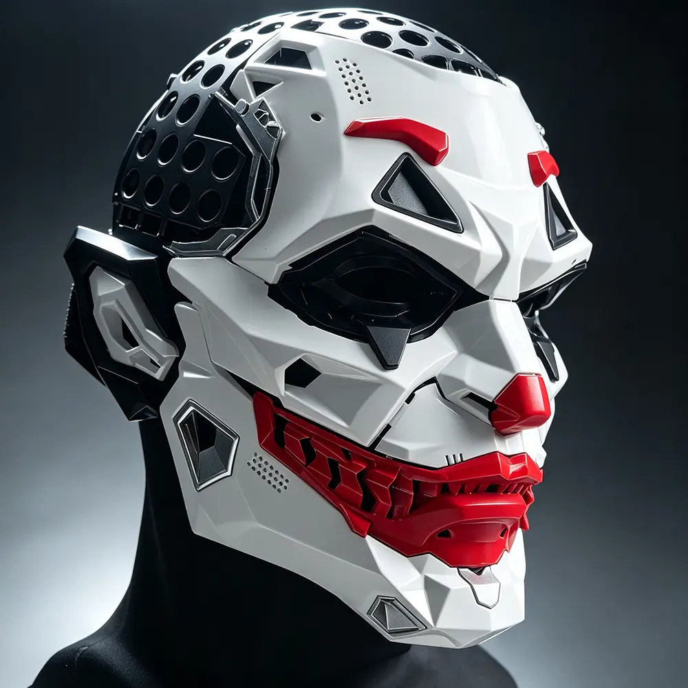 Cyber Clown Full Face Mecha Cyberpunk Mask - Comfortable Adult Halloween Costume Accessory, Cosplay Character & Theatrical Mask