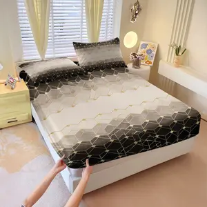 Gradient Geometric Printed Pattern Bed Sheet Set, 1 Bed Sheet With 2 Pillowcases (Excluding Pillow Core), Available In Multiple Colors, Suitable For Bedrooms, Dormitories, And Guest Rooms, Suitable As Gifts And Decorations