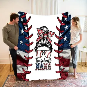 Baseball Mama American Flag Blanket Ultra Soft Flannel Cozy Warm Bedroom Couch Sofa Office Gym Camping Travel Throw Decorative Throw Perfect Birthday Gift Christmas Gift For Baseball Moms Viral Trending Patriotic Sports Style