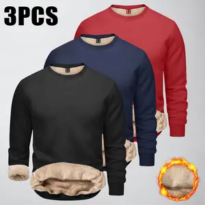 Men’s Solid Color Sherpa Sweatshirt - Minimalist Fleece Lined Crewneck Pullover - Warm Versatile Basic Top - Stylish Relaxed Fit for Outdoor and Daily Wear
