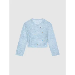 URBAN REVIVO Women's Fitted Cropped Knit Top - 2026 Summer, Short Sleeve, Cotton-Polyester Knitting Fabric, Round Neck, Casual Chic, Hollow Design, Lightweight, UYL960061