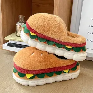 Men's 3D Funny Cartoon Hamburger Indoor Non-Slip Slippers, Thick Sole Slip-On Couple Slippers