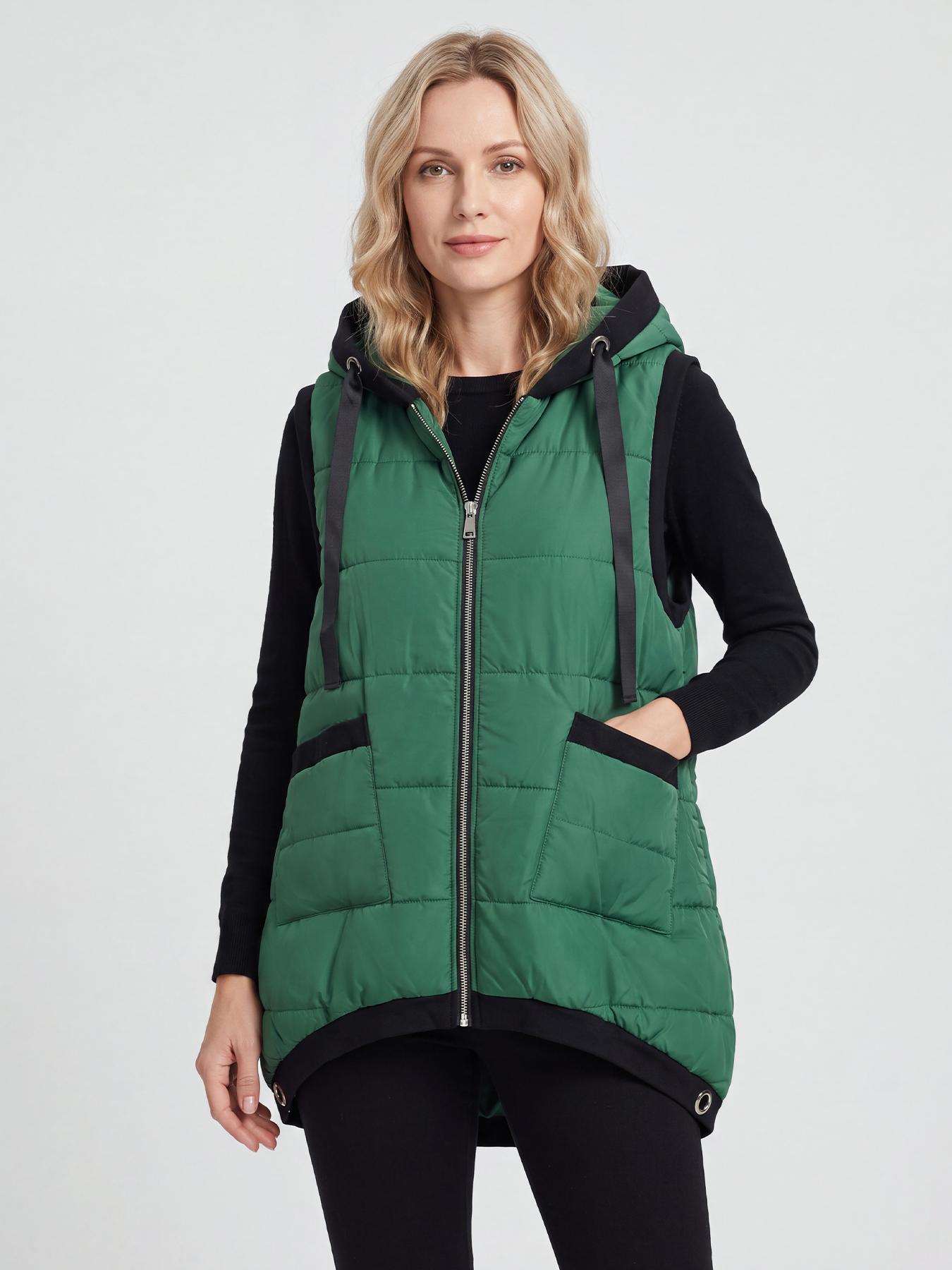 Aswulk Women Hooded Quilted Padded Vest, Thick Zip Up Sleeveless Jacket With Big Pockets, Front Short Back Long Casual Layering Gilet