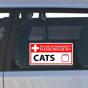 1PC Hardcore Practical Style Cat Emergency Rescue Sticker, Red & White Warning Pet Protection Decal, Suitable for Car Windows, Motorcycle Helmets, Skateboards, Laptops, Luggage, Cat Owner Personalized Scratch Cover Sticker