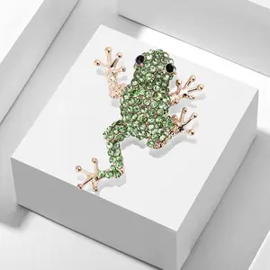 European and American Fashion Full Rhinestone Frog Brooch Versatile Cartoon Animal Corsage Accessories Factory Direct Wholesale Green Rhinestones