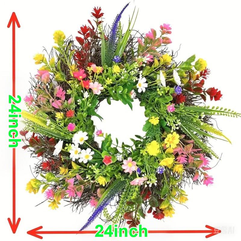 ZMOCEN-24" Wildflower Wreath - Colorful Artificial Flower Door Decor | Rustic Spring Outdoor/Indoor Wall Hanging