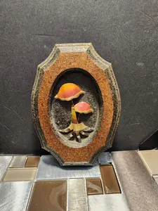 VTG Copper & Pressed Cork Mushroom Gallery Wall Plaque MCM 70s Wall Art Mini