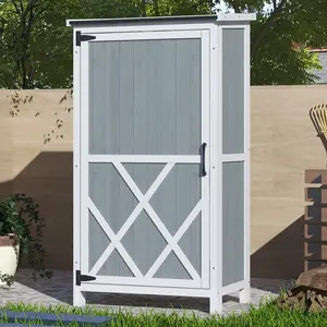 54" Two-Tone Storage Shed - Gray & White Design with Sloped Roof & 5 Customizable Compartments