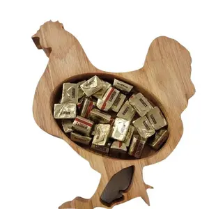 Hardwood Hen Bowl - Decorative Tableware for Kids - 12.5" Tall 10.5" Wide 1.5" Thick - Food Safe Mineral Oil Finish - Thick Plates