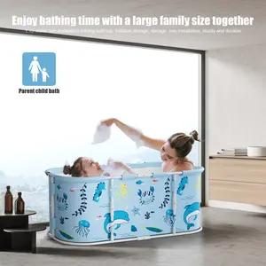 43" Large Foldable Bathtub, Extra Large Foldable Bathtub with Plastic Frame, Freestanding Surround Collapsible Bathtub, Family SPA Soaking Tub for Kids Adult