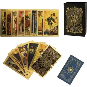 Tarot Cards, 78 Tarot Cards Deck PVC Waterproof Wrinkle Resistant Gold Foil Classic Tarot Cards with English Instructions Book, Tarot Cards for Beginners