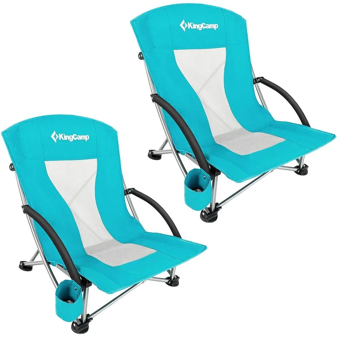 KingCamp Folding Beach Chairs 2-Pack for Adults, Ergonomic High Back & Low Sling Design, Lightweight Outdoor Seat with Breathable Mesh, Cup Holder, Supports 300 lbs, Outdoor Folding Chairs, Collapsible Folding Chairs