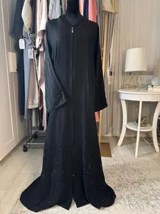 Layla Black Abaya with Bead Detailing Layla Black Abaya with Bead Detailing