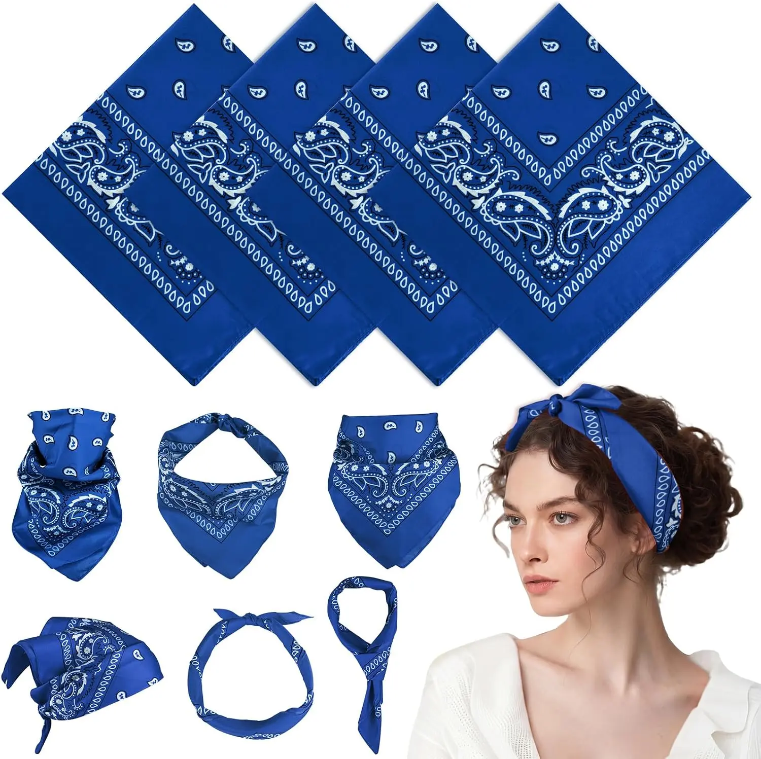 Bandanas for Men Women 4 Pack, Paisley Pattern Bandana Bulk Headbands Handkerchief Face Mask 100% Polyester