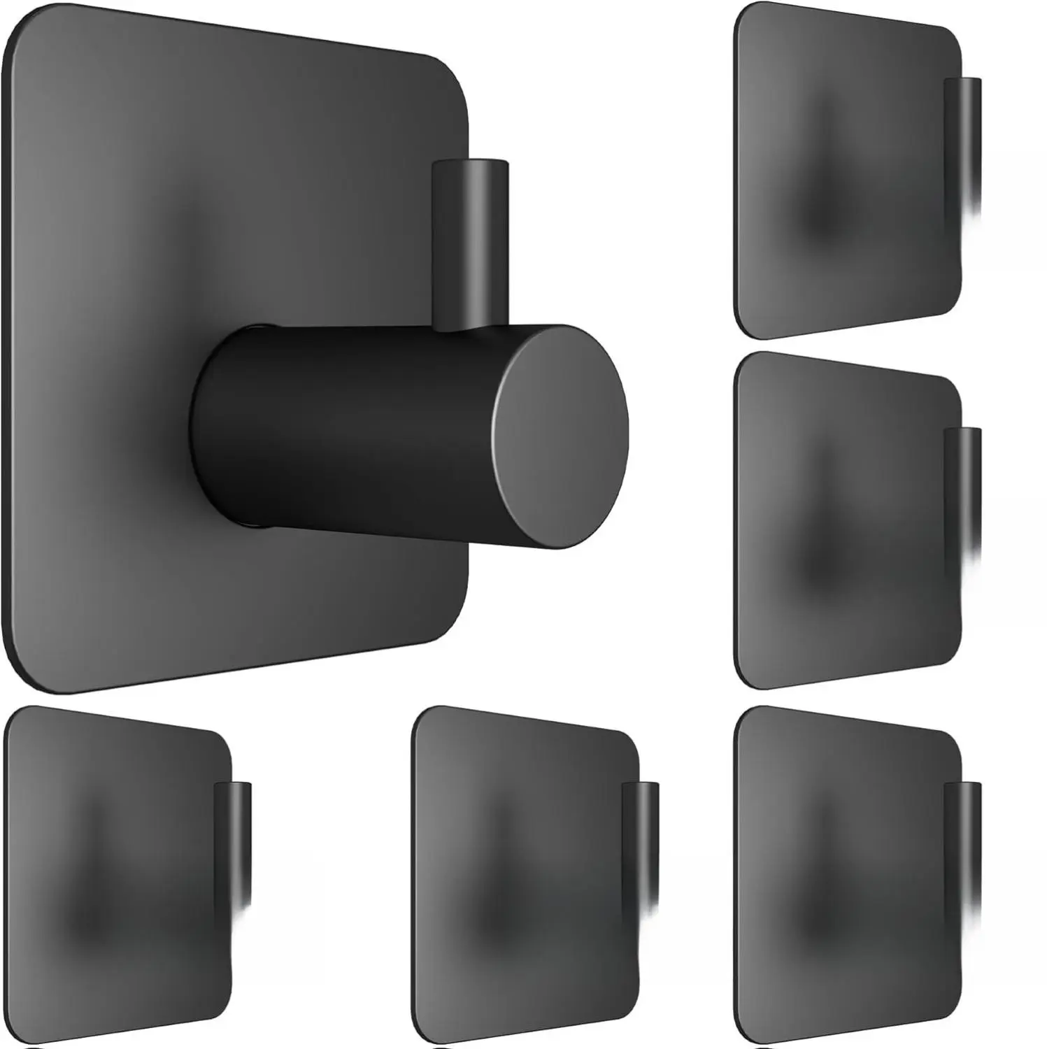 6 Pcs Adhesive Wall Hooks for Hanging - Waterproof Shower Hooks Heavy Duty Towel Hooks for Bathrooms Kitchens and Offices Black