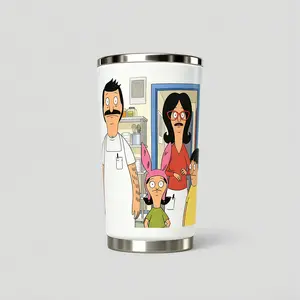 Cute Burger Family Graphic Tumbler - 20 oz Slim Insulated Water Bottle, Aesthetic Leak Proof Coffee Mug with Lid, Triple Wall Vacuum Thermal Flask, 24H Iced, Perfect holiday Small Gift for Foodies Portable Drinkware