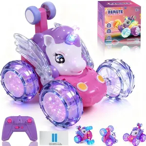 LED Light Remote Control Stunt Car Unicorn Dream Shape, 360° Rotating Flip Dual-Sided Drive, Rechargeable RC Drift Car Toy for Kids, Remote Controlled Car