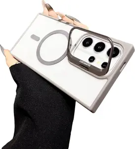 HISTORYOO for Samsung Galaxy S26 Ultra S25 S24 Ultra S23 S22 Plus for MagSafe magnetic wireless charging clear case Shockproof bumper hard transparent back cover silicone frame, invisible folding camera bracket stand shell6