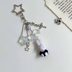 Kawaii Miffy Cartoon Art Retro Keychain Kawaii Bag Pendant Y2K Spice Girl Style Punk Style Christmas Gift Toy for Girls Boys