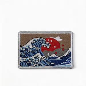 Japanese Wave Embroidered Patch Velcro Tactical Badge for Backpack Jacket Hat – Aesthetic Ocean Art Patch