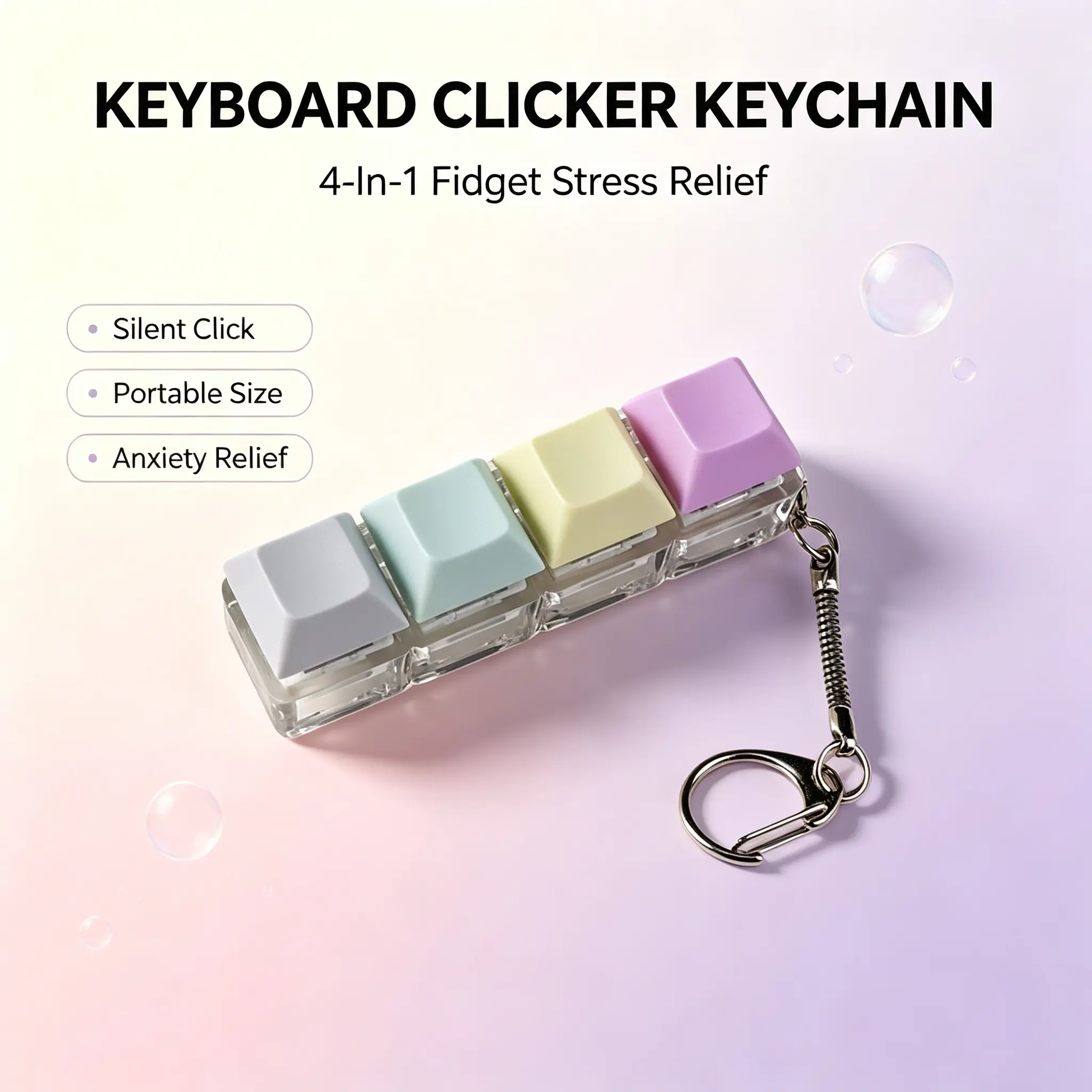4-In-1 Silent Keyboard Fidget Clicker Keychain, Portable Stress Relief Tool, Quiet Sensory Fidget Toy, Ideal Adult Gift & Home Decor Hanging Accessory, Fidget Toys