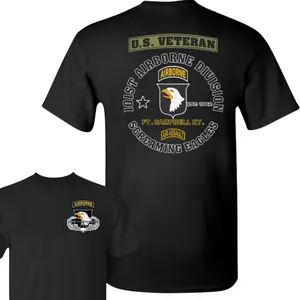101st Airborne Division Screaming Eagles Veteran T-Shirt - US Military Graphic Tee for Army Veterans, Fort Campbell KY Design, 2-Sided Veteran Pride Shirt