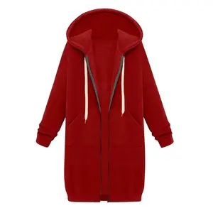 2025 New Women's Zip Up Hoodies Oversized Fleece Long Tunic Sweatshirts Casual Long Sleeve Fall Hoodie Pockets Solid Coat