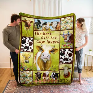 New Cow Print Blanket, Luxurious Floral & Cow Puzzle Design, Ultra Soft Comfortable Home Experience, Travel Leisure Air Conditioning Room Use