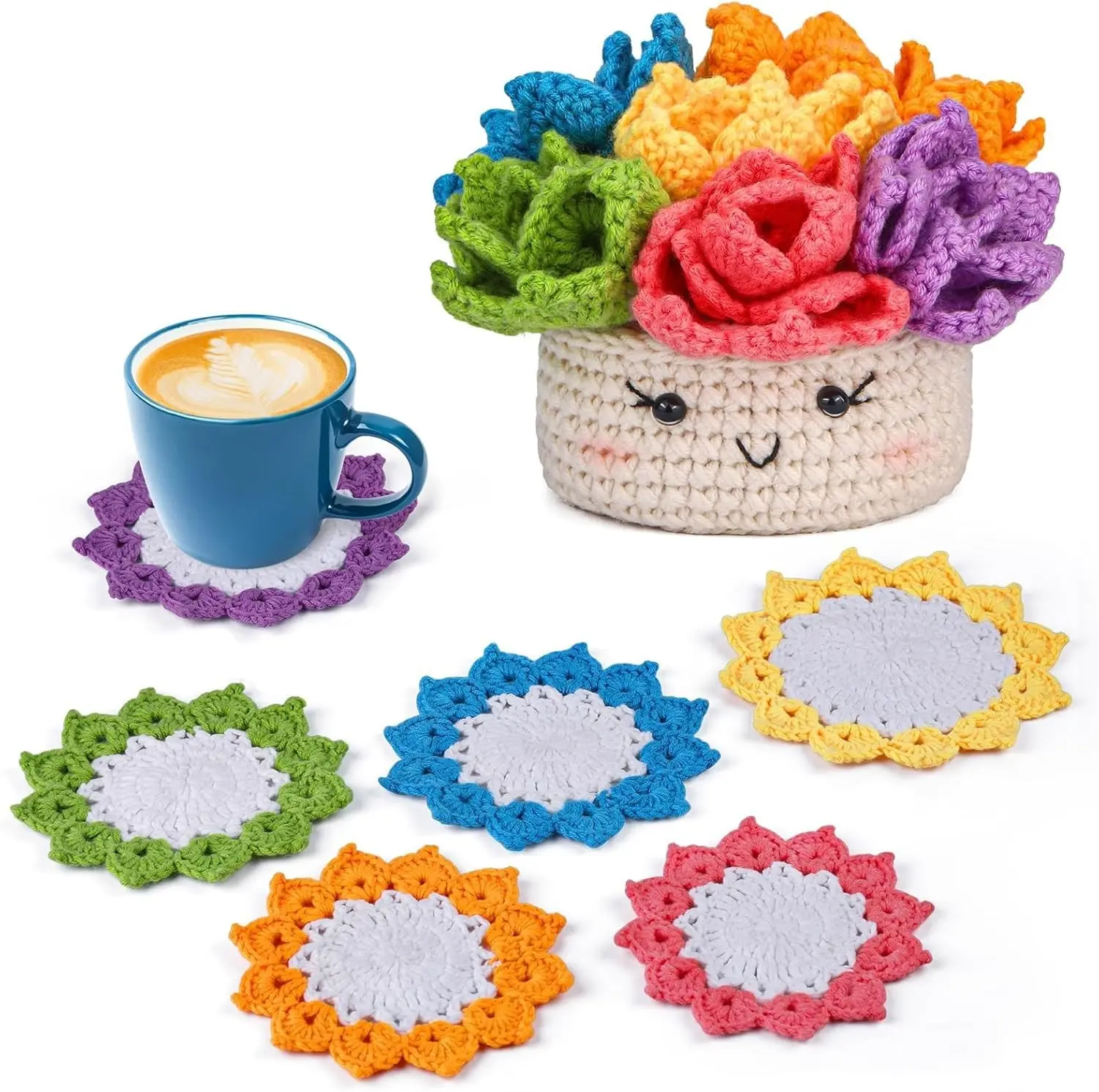 Hssugi Crochet Kit for Beginners 6PCS Potted Plant Coasters Crochet Kit | Crochet Starter Kit with Step-by-Step Video Tutorials, Crochet Hooks, Learn to Crochet Kits for Adult Beginners Gift