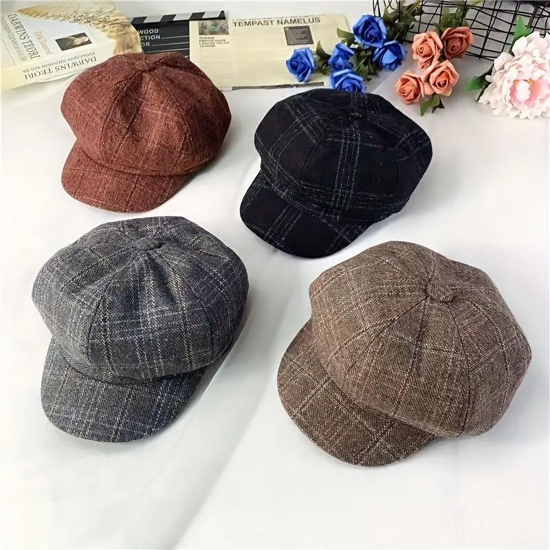 Vintage-Inspired British Newsboy Cap for Teen Boys - Lightweight, Plaid Beret Hat for Autumn/Winter, Perfect for Back to School & Casual Wear