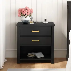 Solid Wood Bedroom Nightstand with 2 Drawers, Open Storage Shelf, 2 Power Outlets, 1 USB Port, and 1 Type-C Port,cabinet,furniture table